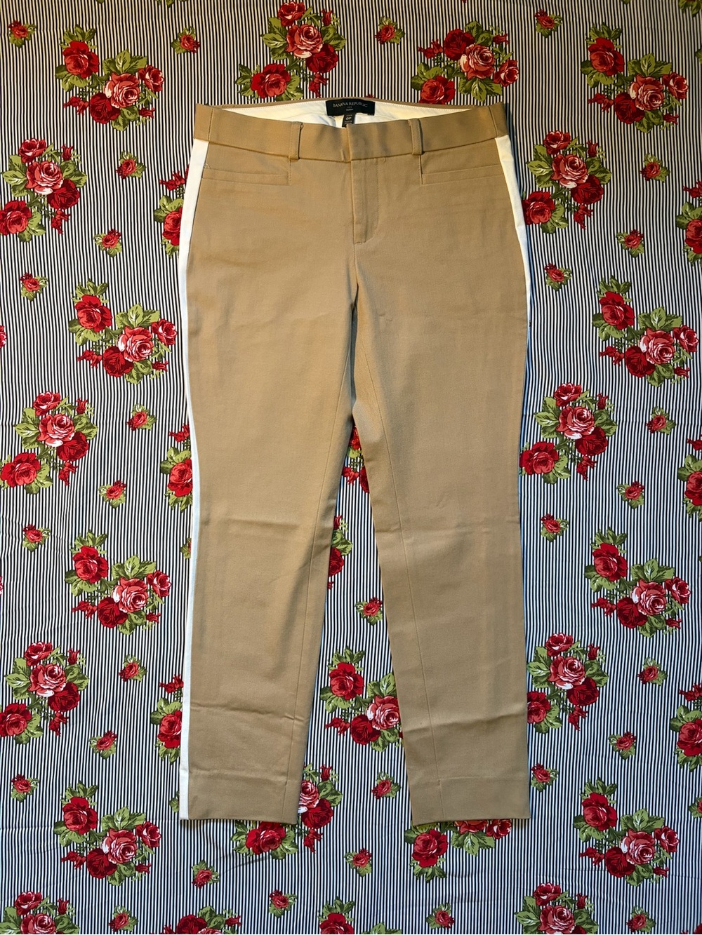 NWOT Banana Republic Tan Sloan Slim High-Rise Ankle Pant with White Side Stripe